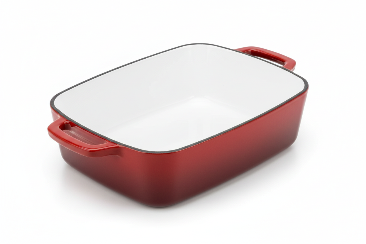 Bake, roast, and serve with confidence using the Emore Enamel RED Oven Dish with white coating (23cm x 7cm x 33cm, 5L). Crafted from durable cast iron and coated with premium enamel, this oven dish delivers even heat distribution and superior heat retention, ensuring perfectly cooked casseroles, roasts, lasagnas, and baked dishes every time.
